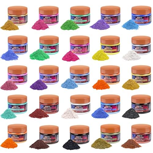 MTBJZJ Mica Powder for Resin, 25 Colors - 20g/Bottle of Epoxy Resin Color Pigment,for Candle Dye, Lip Gloss Pigment, Soap Making, Slime Colorant, Paint, Bath Bombs,Nail Polish and Eye Shadow - Image 1