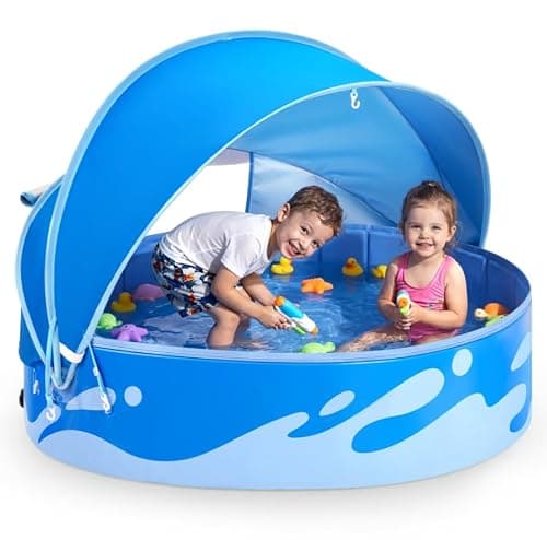 Peradix Paddling Pool for Kids and Dogs, 48" Portable Baby Pool with Canopy for Toddlers Summer, Foldable Kiddie Tent with Sun Shade Outside Water Toys for Backyard Beach, Easy Setup & Carrying Bag - Image 1