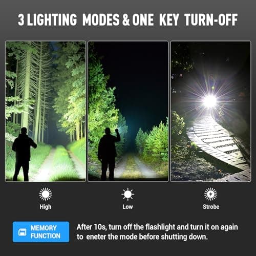 RECHOO Flashlight Rechargeable 1 Pack, Super Bright Rechargeable Flashlights High Lumens, Adjustable 3 Lighting Modes with 7 Big LED Flashlight, Waterproof Flash Light for Home, Camping, Emergency - Thumbnail 4