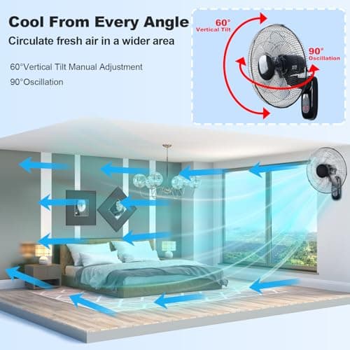 Aotop 16 inch Wall Mount Fan with Remote Control - 2 Pack, 3-Speed and 3 Modes, Timer Function, Adjustable Head, Oscillating Fan for Home and Office - Black - Thumbnail 5