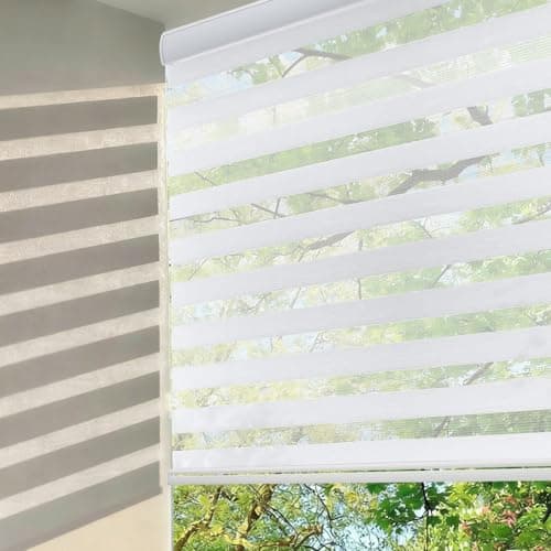Changshade Cordless Zebra Blinds for Windows, Modern Dual Layer Zebra Blinds with Light Filtering & Privacy Control,Easy Install Zebra Blinds for Indoor Windows,（37" W×72" H,White） - Image 1