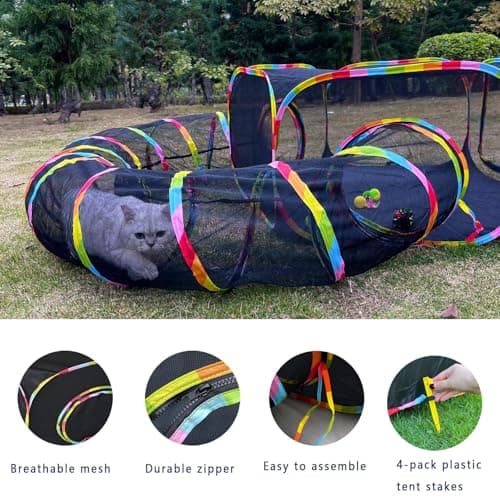 Outdoor Cat Enclosures, Cat Playground Portable Mesh Tent, Outside Circle Playpen Tunnel for Kitty, Rabbit, Puppy and Small Animals - Thumbnail 4