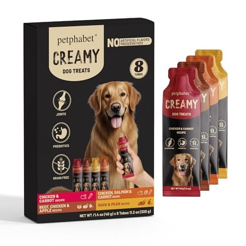 PETPHABET Lickable Squeeze Treats for Dogs, Creamy Puree Dog Food Meal Topper, Puppy Pouch Treats for Training and Enrichment, Healthy High Protein Variety Pack (11.2 oz / 8 Pack) - Image 1