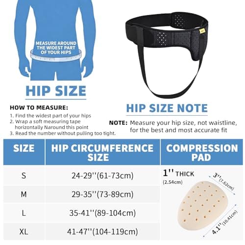 Tenbon Hernia Belts for Men and Women Left or Right Side Hernia Support Truss for Inguinal Groin Pain with Removable Compression Pads for Pref or Post-Surgical, Femoral, Comfortable Adjustable Waist Strap Guard - Thumbnail 6