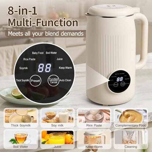 Dandoulai 8 in 1 Nut Milk Maker Machine, 40oz Homemade Almond, Soy, Oat, Coconut, Yogurt and Non Dairy Beverages, Automatic Soybean Blender Machine with Delay Setting, Keep Warm, Self-Cleaning - Thumbnail 3
