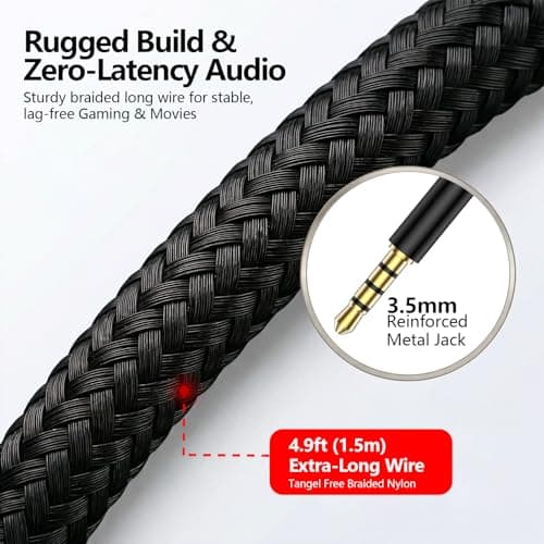 Urban Swing W2 Foldable Wired Headphones, 3.5mm Jack & USB C Adapter, Over Ear Headset for iPhone 17 16, iPad Pro, Samsung S25 S24, 4.9ft Braided Cable & Pouch for Travel, Office, Casual Gaming, Black - Thumbnail 6