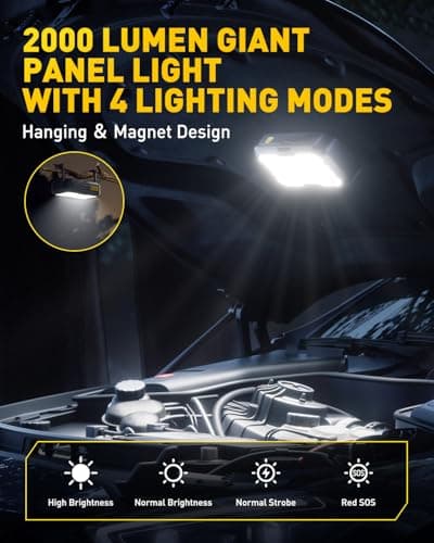 AUXITO Jump Starter, 5000A Car Battery Jump Starter, Up to 8.5L Gas and 8.0L Diesel Engines with 2000LM LED Work Panel Light, 12V Safe Jump Box with Camping Light, Power Bank and Jumper Cable - Thumbnail 3