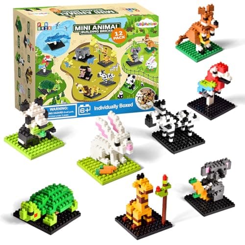 FUN LITTLE TOYS Mini Animal Building Blocks – 12 Pack, No Duplicates, Individually Boxed Zoo Sets for Kids 6-12, Party Favors, Classroom Prizes, Goodie Bag Stuffers & Easter Egg Fillers - Image 1