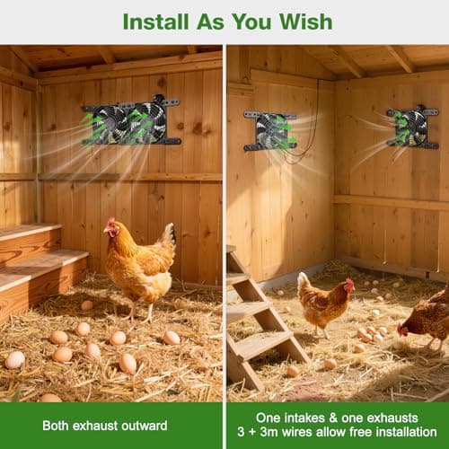 Solar-Powered Exhaust Fan with Battery & Smart Sensing – 25W Solar Panel, 2 * 4.7" Fans, 3 Modes, IP65 Waterproof | Ideal for Chicken Coop, Dog House, Shed, Greenhouse, Outside - Thumbnail 4