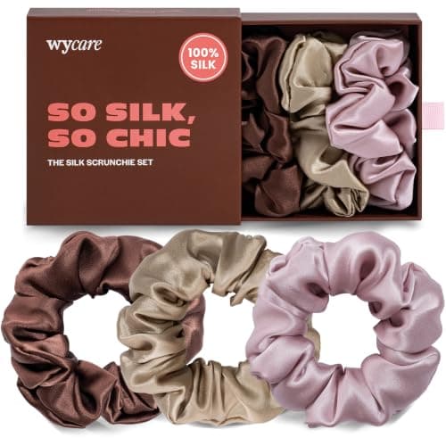 Wycare 100% Silk Scrunchies - Mulberry Silk Hair Ties (Set of 3 Nude)