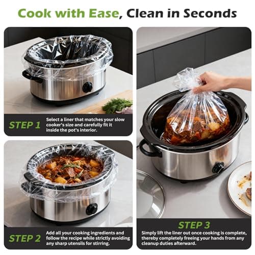 KOOC Slow Cooker Liners, 20 count 13" x 21" Large Size Cooking Bags Fits 3-8 Quart Pots, Disposable Pot Liners Suitable for Oval & Round & Retangular Pot - Thumbnail 5