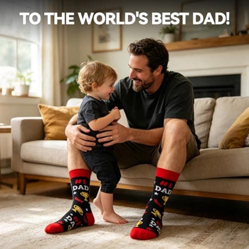 BONANGEL Men's Novelty Socks, Cotton Crew Funny Socks, Father's Day Birthday Christmas Gift for Dad from Daughter Son - Thumbnail 4