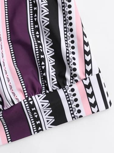 ZAFUL Two Piece Tankini Swimsuit for Women Tummy Control Bathing Suit with Boy Shorts Blouson Swimwear 3-Pink Purple Stripes L - Thumbnail 6
