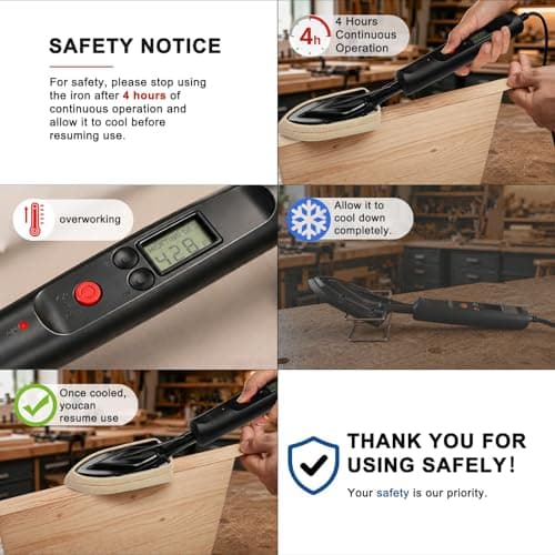 Edge Bandling Iron with LCD Display,Adjustable 212-428F (100-220C),Metal Stand,98 in Power Cord,3 Replaceable Socks,Precision Control Sealing Iron for Furniture Edges & Models - Thumbnail 6