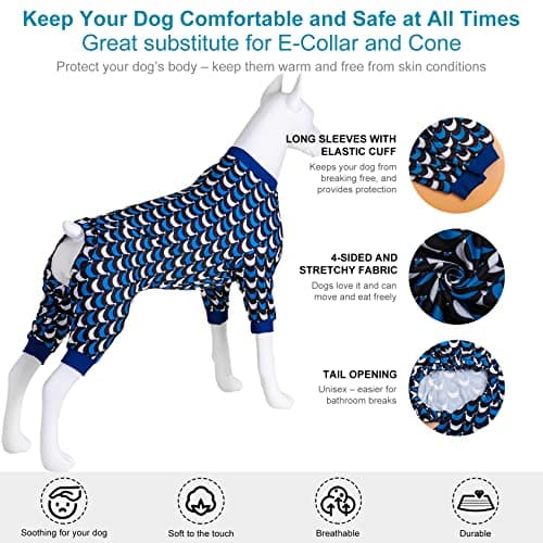 LovinPet Jammies for Large Dogs - Anti Licking & Anxiety Calming Dog Shirt, Lightweight Stretchy Summertime Print, Pitbull Shirt, Large Dogs Onesie, Pitbull Clothes, Dog Costume for Parties, Black XL - Thumbnail 6