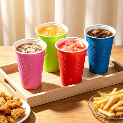 Biotakeware Disposable Plastic Cups, 120 Count, 18 Oz BPA-Free PP Plastic Cups, Assorted Red Blue Green Pink Party Cups for Tailgates, Birthdays, Holidays, BBQs, and Events - Thumbnail 2