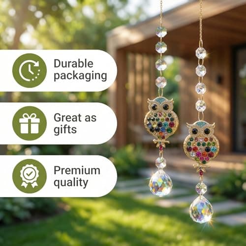 2Pcs Rhinestones Owl Crystal Suncatcher for Windows Hanging, 15.7In Prism Sun Catcher with Chain and Hook,Rainbow Maker for Home Garden Ceiling,Christmas Birthday Wedding Party Owl Gifts - Thumbnail 3