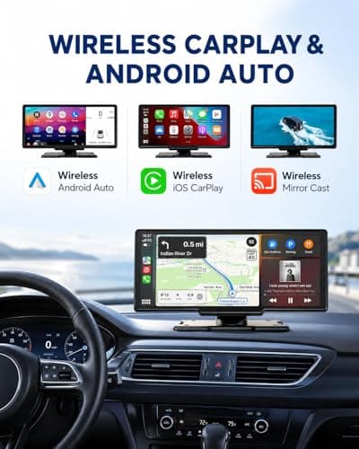 10.26" Apple Carplay Screen for Car, Wireless Portable Car Play & Android Auto HD Touch Screen, 4K Dash Cam, 1080P Backup Camera, Bluetooth 5.0, FM/Mirror Link/GPS Navigation, for All Vehicles - Thumbnail 2