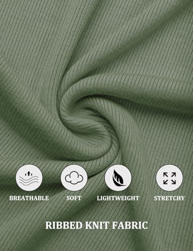 GKBK Short Sleeve Henley Shirts for Women Ribbed Scoop Neck Fitted Tight Basic Tee Shirts Casual Spring Summer Tops 2025 Trendy Outfits Dressy Sage Green S - Thumbnail 5