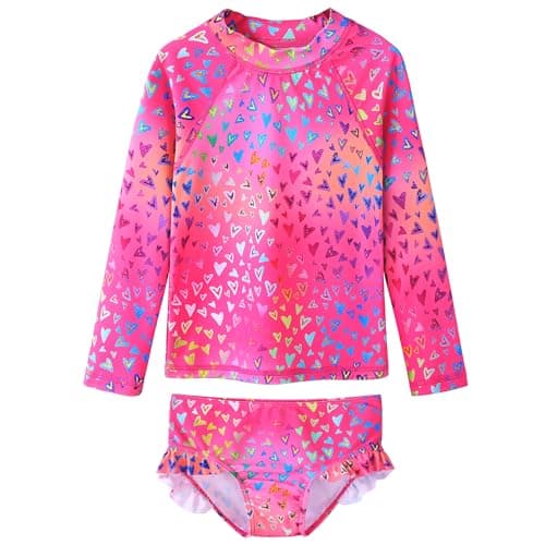 XFGIRLS Girls Rash Guard Set Long Sleeve Two Piece Swimsuit with UPF 50+ Sun Protection for Girls 5T 6T - Image 1