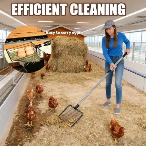 Chicken Poop Scooper & Rake, 3 in 1 Chicken Coop Scoop 23" to 42" Adjustable Metal Shovel Head and Handle, Litter Sifting Shovel for Chickens Coop, Farm, Sheep Pen, Cat Litter, Stable Cleaning - Thumbnail 3