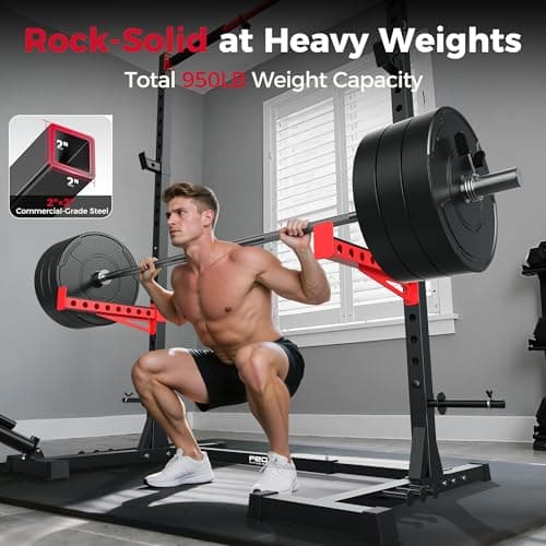 FLYBIRD SR1 Squat Rack with Pull-Up Bar, Multi-Functional Power Rack for Home Gym, 22 Safety Position Height & Adjustable Width for 6/7ft Barbells, Includes Extended J-Hooks & Landmine Attachment - Thumbnail 2