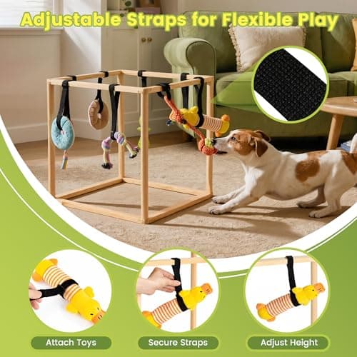 GGNT Puppy Play Gym for Small Dogs, Wooden Indoor Dog Playground with Hanging Toys, Interactive Puppy Gym & Jungle Gym for Enrichment (17.3 inch) - Thumbnail 4