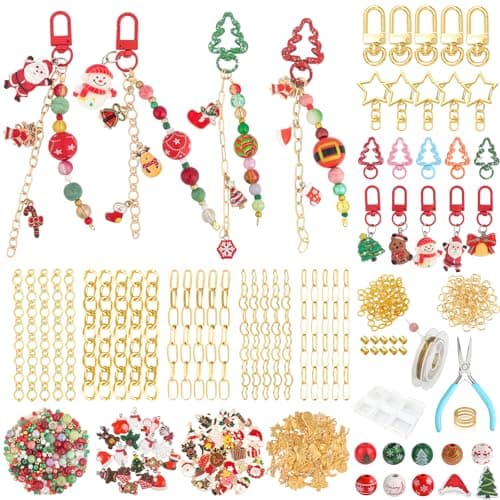 Ecoofor 251 Pcs Christmas Keychain Making Kit for Adults — Includes 20 Keychain Clips, 25 Extender Chains, 81 Charms, Beading Accessories, Jewelry Pliers — DIY Bag Charms & Jewelry Craft Kit - Image 1