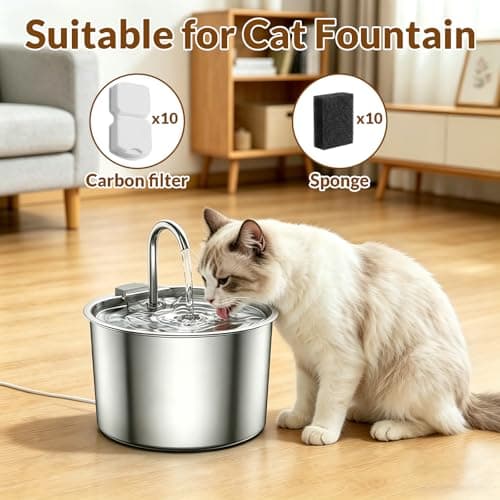 20 Pack Cat Water Fountain Filters Replacement - 10 Carbon Filters and 10 Foam Sponge Filters for Select Stainless Steel Cat Fountains S11 - Thumbnail 2