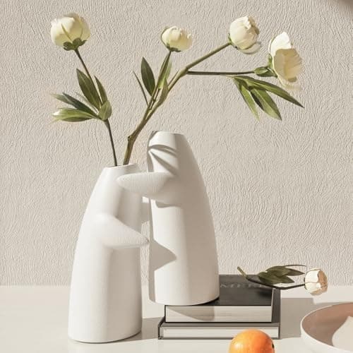 for Her – Embrace Ceramic Vase Set of 2, White Hugging Design Flower Vase, Minimalist Romantic Home Decor for Anniversary & Love Gifts - Thumbnail 3