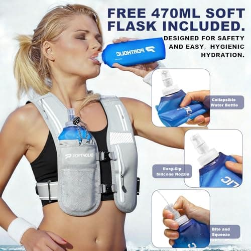 PORTHOLIC Running Vest for Women Men with 500ml/1.5L Water Bottle |Adjustable Hydration Vest with Water Bladder |Reflective |Lightweight |Muti-Pockets |Breathable for Running Accessories for Hiking - Thumbnail 6