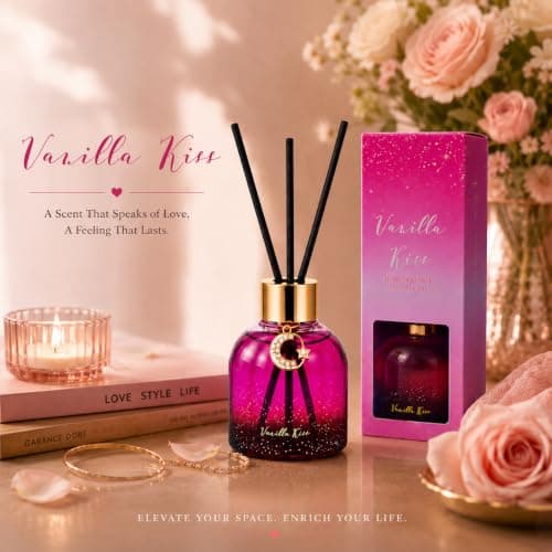 Reed Diffuser Set, Pretty Valley Home Diffuser 80Ml / 2.7 fl OZ Gift Box - Includes Reed Diffuser Sticks, Long Lasting Fragrance Oil and Glass Bottle for Office Living Room Decor (Vanilla kiss) - Thumbnail 6