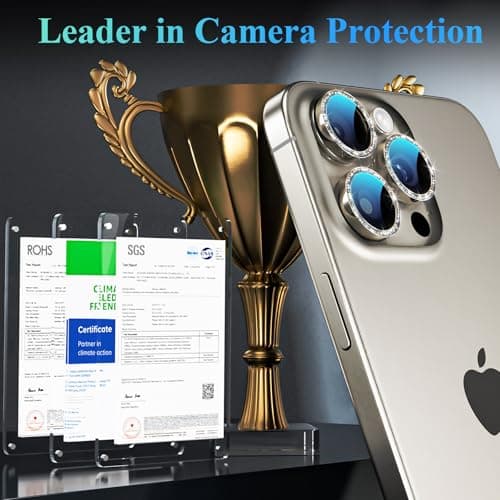 YWXTW Designed for iPhone 16 Pro/iPhone 16 Pro Max Camera Lens Protector Bling, [New Glitter Design] Individual Metal Tempered Glass Camera Cover Accessories Case Friendly (Natural Titanium) - Thumbnail 2