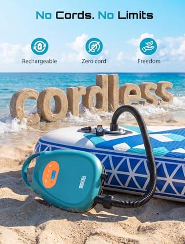 Seesii Cordless Paddle Board Pump Electric, Rechargeable 20PSI SUP Pump, Intelligent Dual Stage Fast Inflation & Deflation, Portable High Pressure Auto-Off Air Pump for Paddleboards, Boat, Kayaks - Thumbnail 2