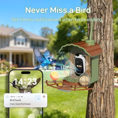 Centvicam Smart Bird Feeder with 2K Camera: Wireless Wild Bird Feeder for Outside with AI Identify Birds Species Solar Powered,HD Video Live Stream, Instant Arrival Alerts - Green - Thumbnail 2
