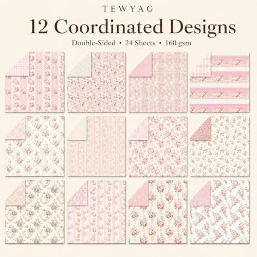 Floral Pink Scrapbook Paper Pad, 6x6 Aesthetic Craft Paper, 24 Sheets Double-Sided Decorative Patterned Decorative Junk Journal Supplies for Mixed Media, Card Making, Decoupage & DIY Art - Thumbnail 3