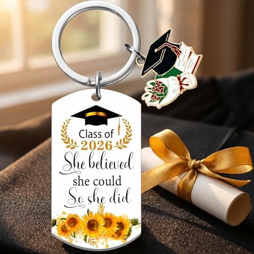 Hyloxs 2026 Graduation Keychain, Bulk Party Favors Souvenir for High School and College Students, Inspirational Gift for Him or Her (Silver-She Beileved) - Thumbnail 2