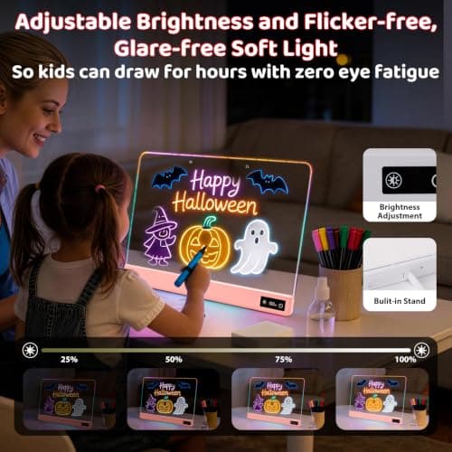LED Drawing Board for Kids - 17" Flicker-Free Glow Doodle Drawing Pad with 11-Color Light Modes, Soft Light Dry Erase Note Board with Stand,12 Markers, Gifts for Kids (1PS-Pink) - Thumbnail 6