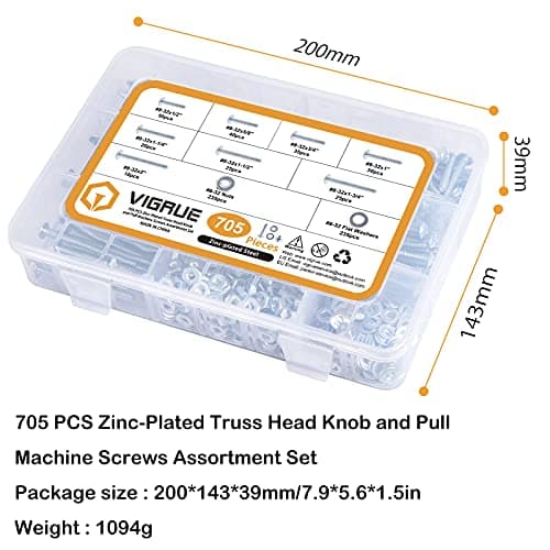 VIGRUE 705PCS #8-32x1/2 to #8-32x2 Machine Screws 8/32 Knob/Pull Screws Bolt Nut Flat Washers Zinc-Plated Steel Phillips Machine Screws Assortment Kit, Cabinet Door and Drawer Screws - Thumbnail 5