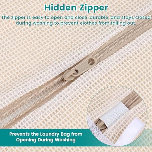 Dntorx 4Pcs Durable Cotton Mesh Laundry Bags for Delicates, 12×16inch Breathable Laundry Mesh Wash Bags with Sturdy Zipper for Delicates, Clothes, Pants, Underwear, Bra, Socks (M) - Thumbnail 5