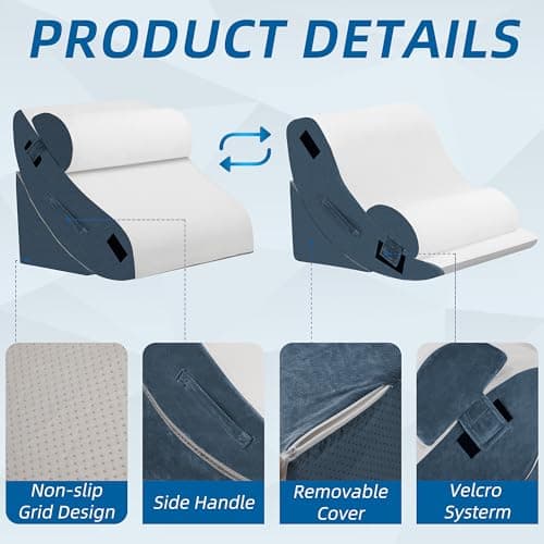 HABUTWAY 4Pcs Orthopedic Wedge Pillow, Bed Pillow for Sleeping, Post Surgery Foam Wedge Pillow for Back Pain Relief, Triangle Adjustable Support Pillow with Machine Washable Cover, Blue - Thumbnail 4