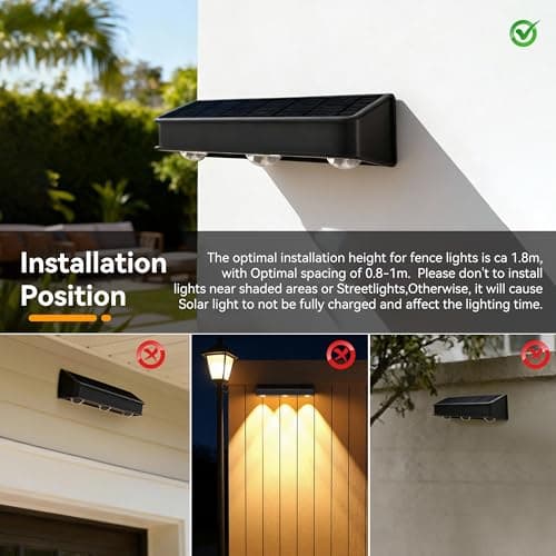 sununiny Solar Fence Lights 3-Lens Wall Lights Outdoor Waterproof 3-Colors Solar Garden Lights Color Changing Solar Powered Lights for Outside Backyard,Pathway,Yard,Garden 4Pack - Thumbnail 6