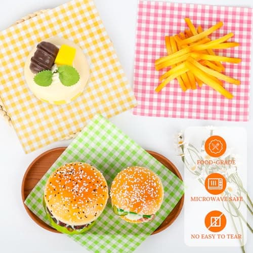 Rolalet 250PCS Checkered Wax Paper Sheets for food 7x7 Inch Checkered Deli Paper Sheets Food Basket Liners for Sandwich Burger Bread Greaseproof Food Wrapping for Picnic Party Picnic - Thumbnail 5