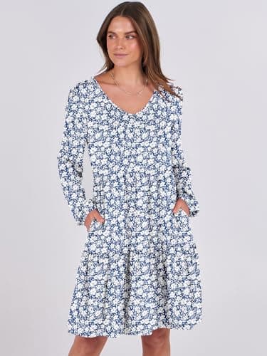 ANRABESS Womens Long Sleeve Dress 2026 Fall Casual V Neck Tiered Flowy Short Dresses Beach Travel Vacation Clothes Floral Blue X-Large - Thumbnail 4