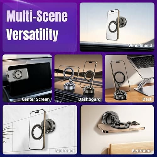 GEYUTHS Magnetic Vacuum Car Phone Holder with Strong Suction Cup 360° Adjustable Foldable Phone Mount Portable Phone Holders for Your Car/Gym/Mirror Mount for iPhone & Android - Thumbnail 5