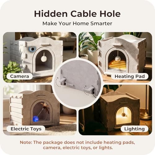 Apasiri Cat Bed Cave for Indoor Cats: New Felt Cat Bed with Fluffy Ball Hanging, Foldable Cat House with Scratch-Resistant Board, Hideaway Cat Cave for Timid Cats, Sturdy Two-Tier Cat Condo - Gray - Thumbnail 6