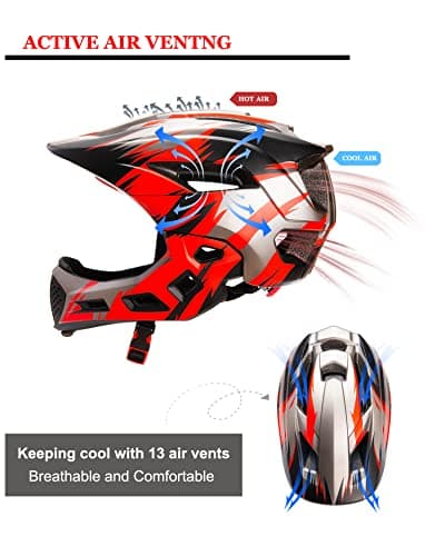 Natuway Toddler and Kids Full Face Helmet, Girl and Boy BMX Multi-Sport Detachable Mountain Dirty Bike Helmet Around 3-12 Years Head Circumference. - Thumbnail 4