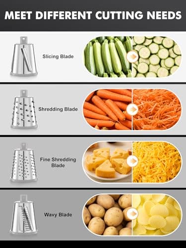 GDL Rotary Cheese Grater Hand Crank - Upgraded Cheese Shredder with 4 Interchangeable Blades, Rotary Grater with Non-slip Suction Base, Easy to Clean Kitchen Grater Slicer Grinder for Vegetable Nuts - Thumbnail 6