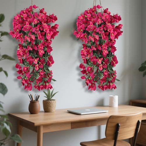 BSMYBO Bougainvillea Artificial Hanging Flowers Plants for Outdoors UV Resistant Faux Trailing Vine Outdoor Hanging Plants for Front Porch, Balcony, Patio, Outdoor Planter (Hot Pink-2PCS) - Thumbnail 4