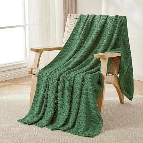 Joydeco Chunky Cable Knit Throw Blanket, Lightweight 100% Cotton Soft Cozy Throw Twin Blanket for Couch Bed and Sofa, Rustic Breathable Farmhouse Blanket Gift for Women Men(Olive Green, 51"x63") - Image 1